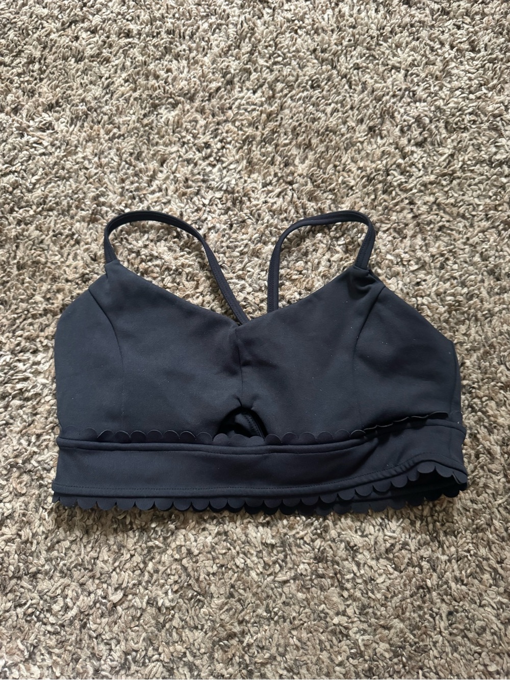 Scalloped Trim Black Sports bra
